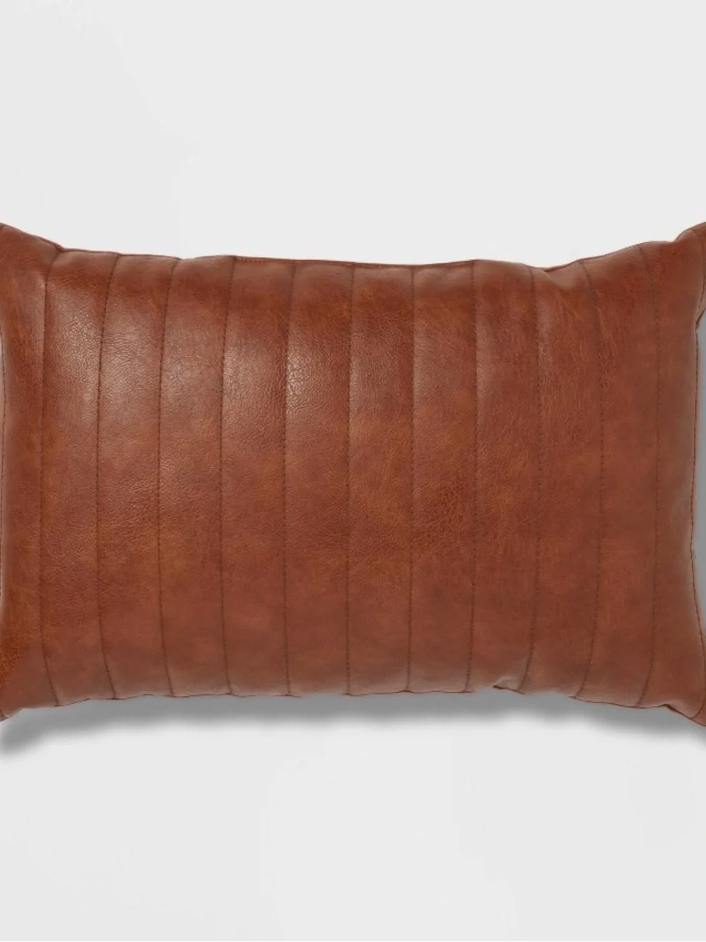 Oblong Faux Leather Channel Stitch Decorative Throw Pillow Cognac - Threshold™
